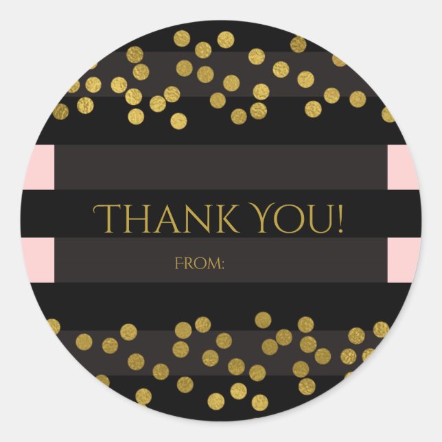 Blushing Pink & Black Stripes Gold Imitate Foil Do Runder Aufkleber (Vorderseite)