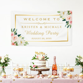 Blushing Pink Floral Gold Rahmen Wedding Party Banner