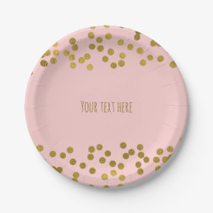 Blushing Pink & Gold Imitate Foil Confetti Dots Pappteller