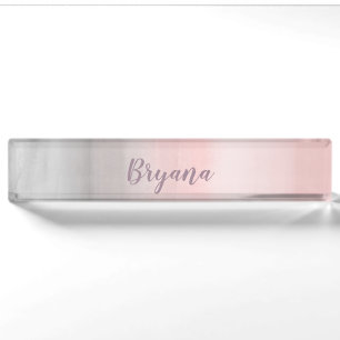 Blushing Pink & Gray Moderne Wasserfarbe Girly Gla Namensplakette