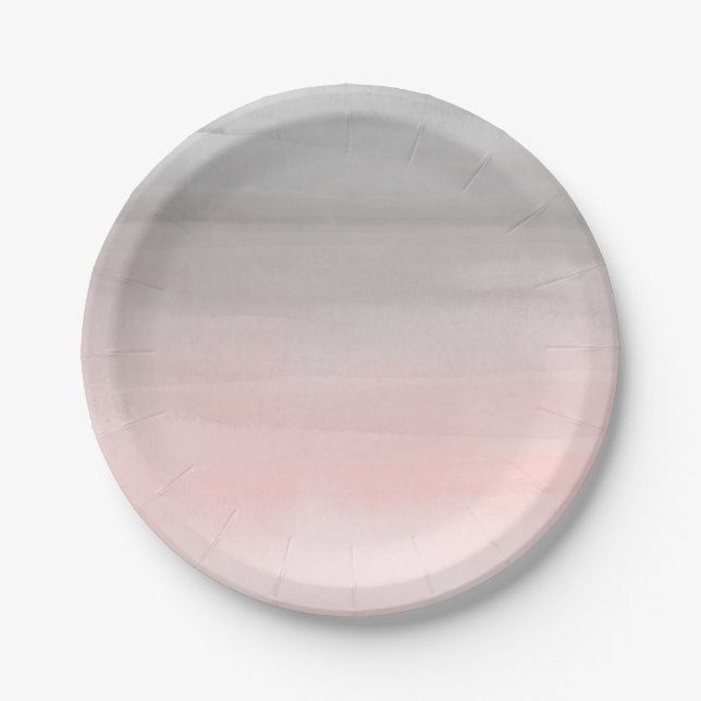 Blushing Pink Gray Moderne Wasserfarbe Ombre Chic Pappteller (Vorderseite)