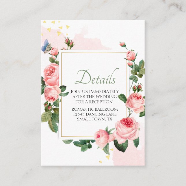 Blushing Pink Rose Floral Elegante Hochzeit Begleitkarte (Vorderseite)