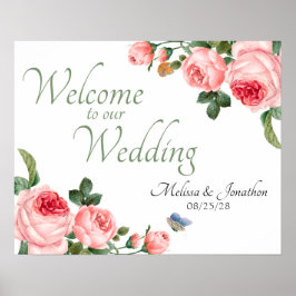 Blushing Pink Rose Floral Elegante Hochzeit Poster
