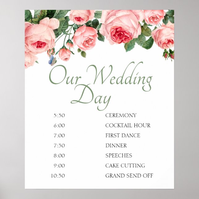 Blushing Pink Rose Floral Wedding Plan Poster (Vorne)