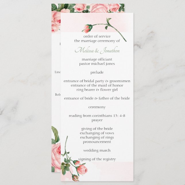 Blushing Pink Rose Floral Wedding Program Programm (Vorne/Hinten)