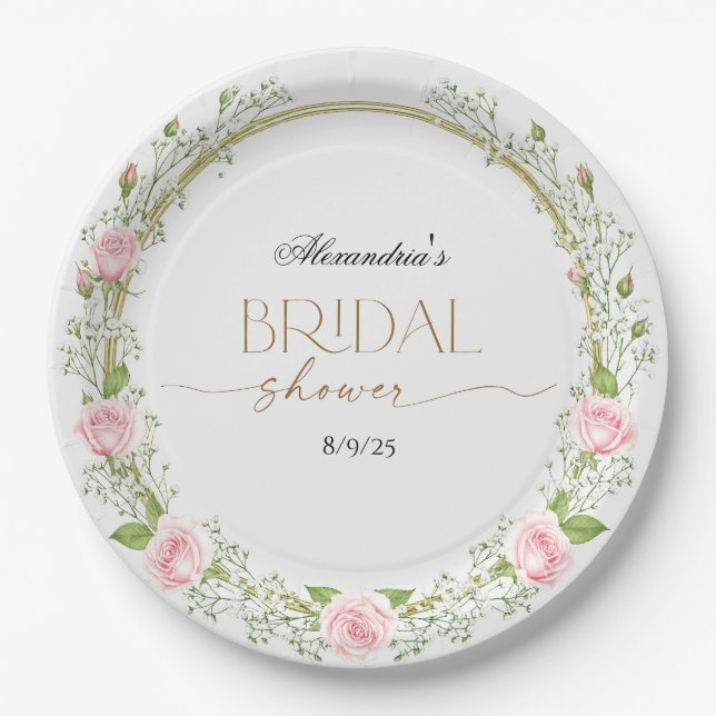 Blushing Romance: Roses & Baby's Breathe Pappteller (Vorderseite)