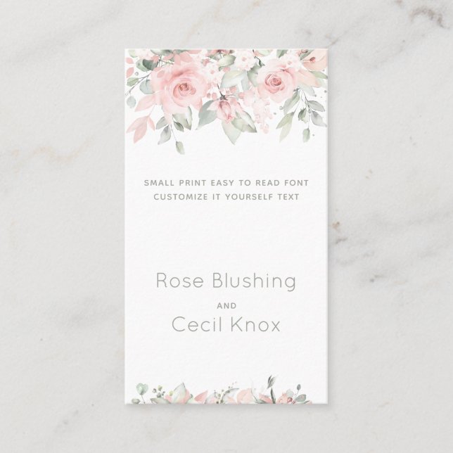 Blushing Rose 2 Hochzeit Anpassen Sie es selbst Visitenkarte (Vorderseite)