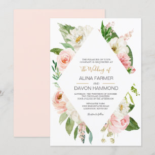 Blushing Rose Blush Pink und White Floral Wedding Einladung
