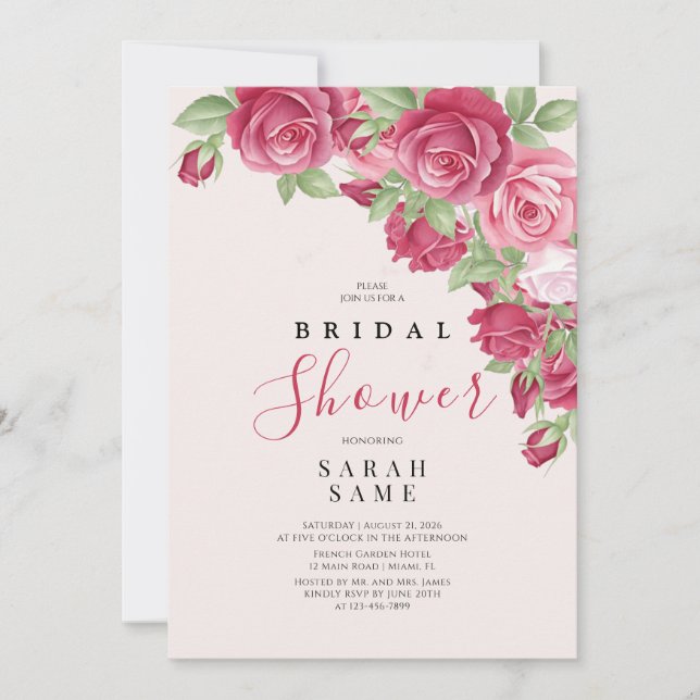 Blushing Rose Elegance Bridal Shower Invitation Einladung (Vorderseite)