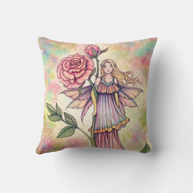 Blushing Rose Fairy Art von Molly Harrison Kissen (Rückseite)