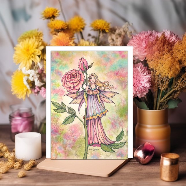 Blushing Rose Fairy Wasserfarbe Kunst Karte (Von Creator hochgeladen)