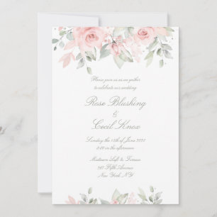 Blushing Rose Matte White Background Wedding Einladung