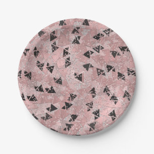 Blushing Rose Pink Gold & Black Triangle Muster Pappteller