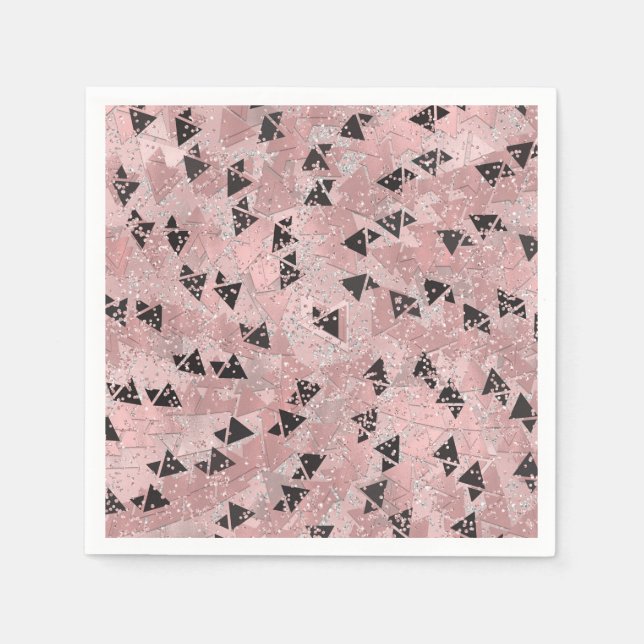 Blushing Rose Pink Gold & Black Triangle Muster Serviette (Vorderseite)