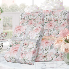 Blushing Rose rosa auf weißer Hochzeit Geschenkpapier