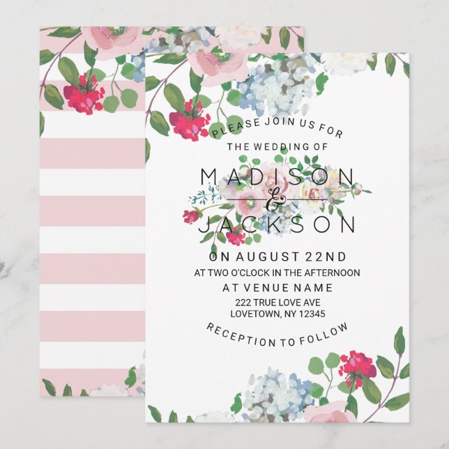 Blushing Rose Watercolor Hochzeitseinladungen Einladung (Vorne/Hinten)