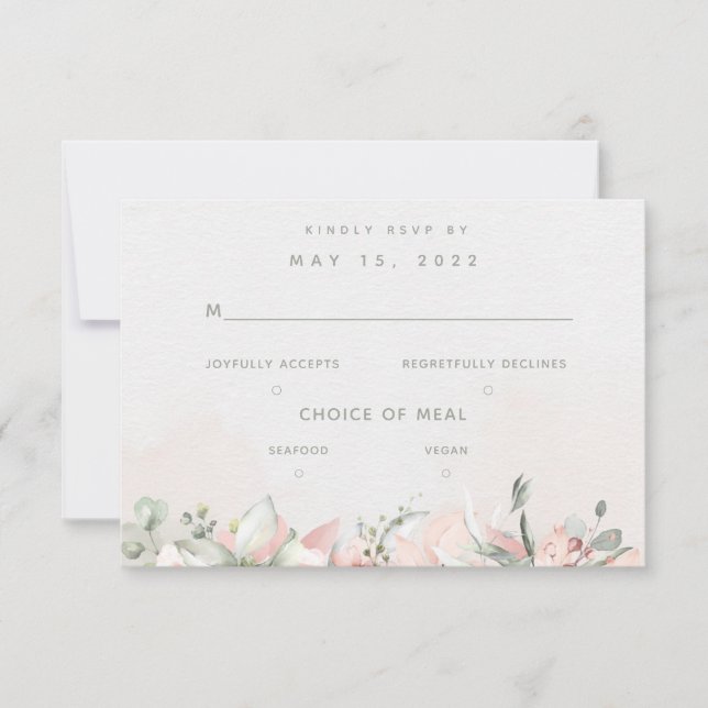 Blushing Rose Wedding 2 Meal Choice UAWG RSVP Karte (Vorderseite)