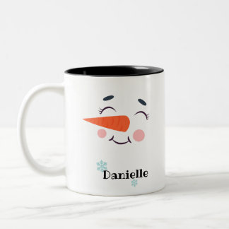 Blushing Snowman Gesicht Personalisiert Name Holid Zweifarbige Tasse