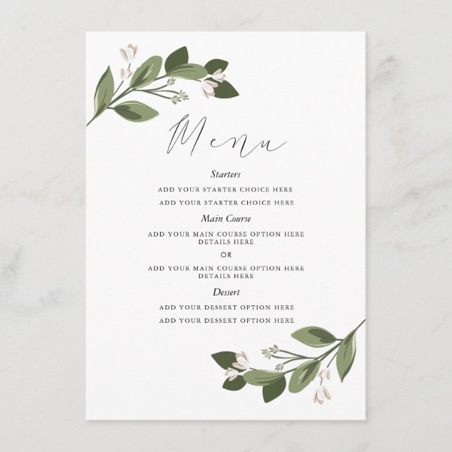 Blushing Sprigs Menu Card mit rosa Zurück Menükarte (Vorderseite)