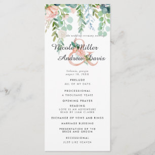Blushing Summer Floral Mariage programme de cérémo