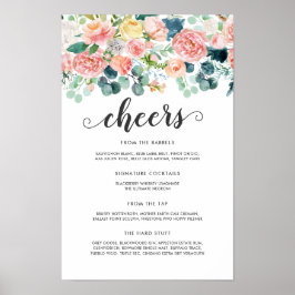 Blushing Summer Floral Wedding Bar Menu Poster