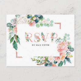 Blushing Summer Floral Wedding RSVP w/food Einladungspostkarte