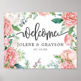 Blushing Summer Floral Wedding Welcome Poster