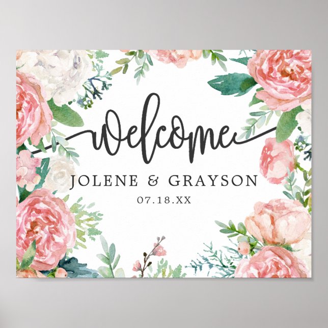 Blushing Summer Floral Wedding Welcome Poster (Vorne)