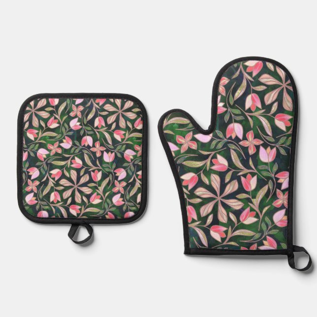 Blushpetal Grosbeak  Ofenhandschuh & Topflappen-Set (Vorderseite)