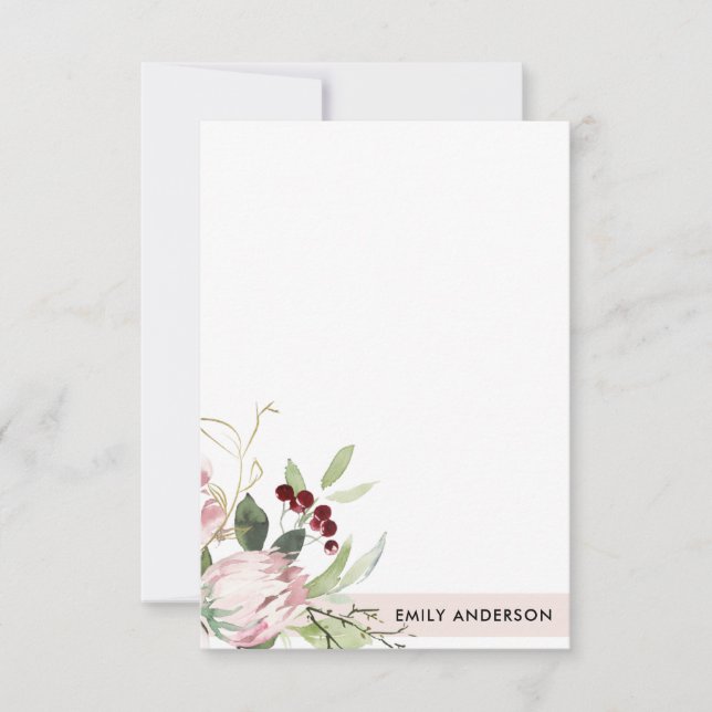 BLUSPINK BURGUNDY PROTEA FLORAL WATERCOLOR MITTEILUNGSKARTE (Vorderseite)