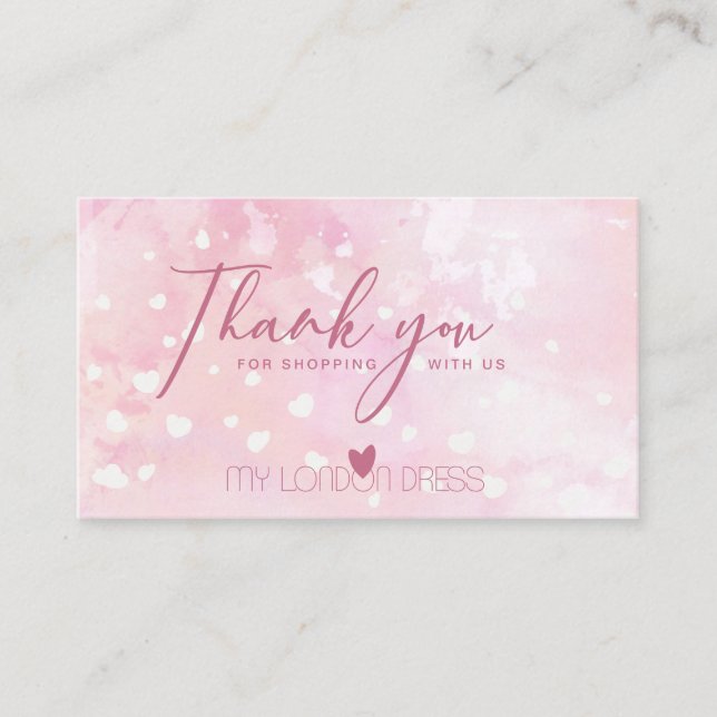 BLUSPINK HERZ WATERCOLOR DANKE VISITENKARTE (Vorderseite)