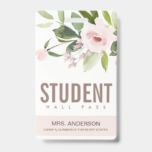 BLUSPINK ROSE FLORAL STUDENT LEHRER HALLPASS AUSWEIS