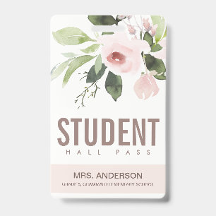 BLUSPINK ROSE FLORAL STUDENT LEHRER HALLPASS AUSWEIS