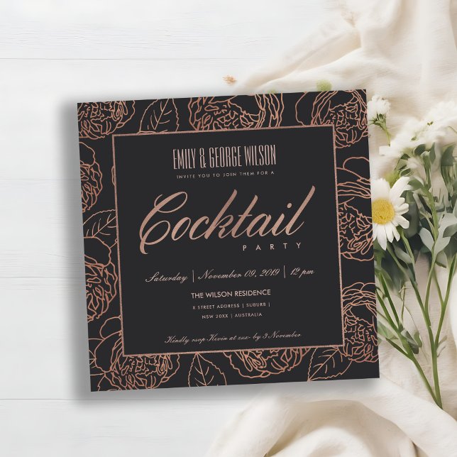 BLUSPINK ROSE GOLD BLACK FLORAL COCKTAIL PARTY EINLADUNG (Von Creator hochgeladen)