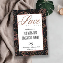 BLUSPINK ROSE GOLD BLACK FLORAL SAVE THE DATE