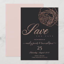 BLUSPINK ROSE GOLD BLACK FLORAL SAVE THE DATE