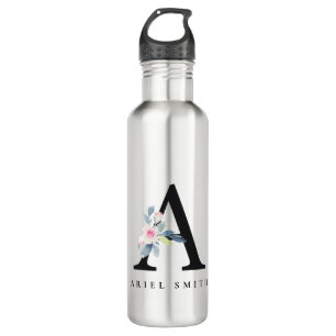 BLUSSBLAUE BLUE FLORAL ALPHABETS NAME LETTER A EDELSTAHLFLASCHE