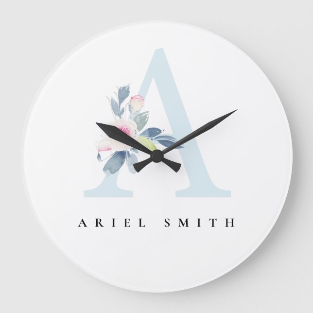 BLUSSBLAUE BLUE FLORAL ALPHABETS NAME LETTER A GROßE WANDUHR (Vorderseite)