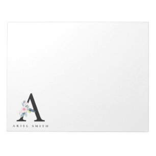 BLUSSBLAUE BLUE FLORAL ALPHABETS NAME LETTER A NOTIZBLOCK