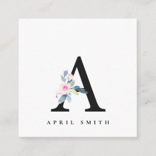 BLUSSBLAUE BLUE FLORAL ALPHABETS NAME LETTER A QUADRATISCHE VISITENKARTE