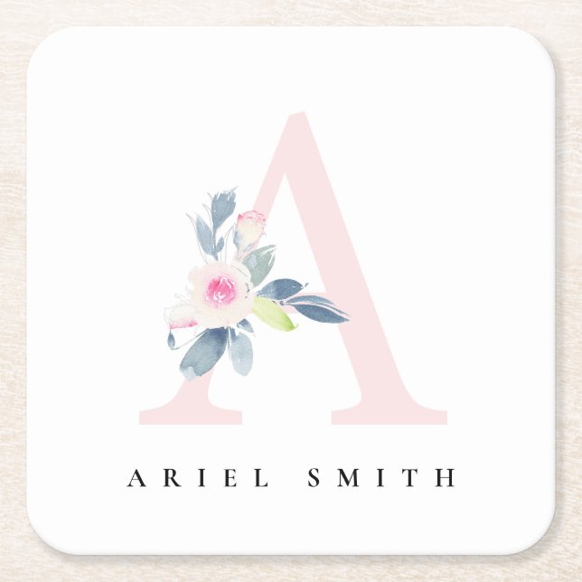 BLUSSBLAUE BLUE FLORAL ALPHABETS NAME LETTER A RECHTECKIGER PAPPUNTERSETZER (Vorderseite)