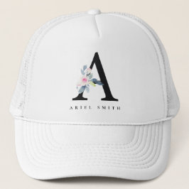 BLUSSBLAUE BLUE FLORAL ALPHABETS NAME LETTER A TRUCKERKAPPE