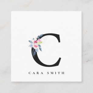 BLUSSBLAUE BLUE FLORAL ALPHABETS NAME LETTER C QUADRATISCHE VISITENKARTE
