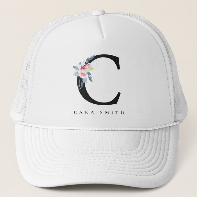 BLUSSBLAUE BLUE FLORAL ALPHABETS NAME LETTER C TRUCKERKAPPE (Vorderseite)