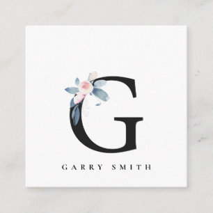 BLUSSBLAUE BLUE FLORAL ALPHABETS NAME LETTER G QUADRATISCHE VISITENKARTE