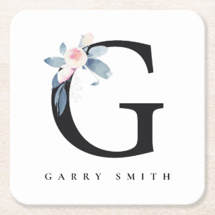 BLUSSBLAUE BLUE FLORAL ALPHABETS NAME LETTER G RECHTECKIGER PAPPUNTERSETZER
