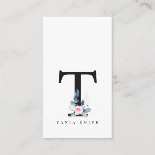 BLUSSBLAUE BLUE FLORAL ALPHABETS NAME LETTER T VISITENKARTE