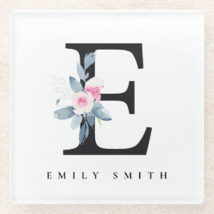 BLUSSBLUE BLUE FLORAL ALPHABETS NAME LETTER E GLASUNTERSETZER
