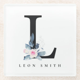 BLUSSBLUE BLUE FLORAL ALPHABETS NAME LETTER L GLASUNTERSETZER