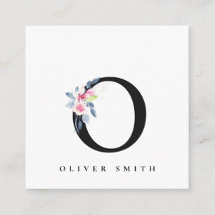 BLUSSBLUE BLUE FLORAL ALPHABETS NAME LETTER O QUADRATISCHE VISITENKARTE
